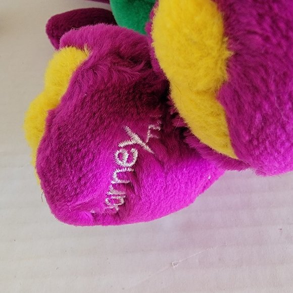 Small Barney Purple Green Dinosaur Plush Doll PBS Kids TV Show I Love You Heart - Picture 5 of 11